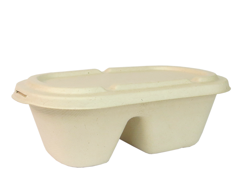 1000ml 2-Compartment Sugarcane Bagasse Oval